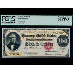 1922 $100 Gold Certificate PCGS 55PPQ