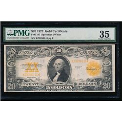 1922 $20 Gold Certificate PMG 35