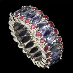 Natural Unheated Marquise Blue Tanzanite  Ruby Ring
