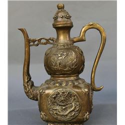 Antique Chinese Bronze Dragon Kylin Wine Tea Pot