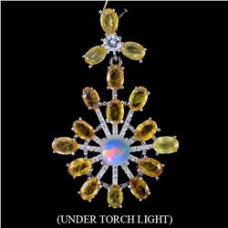 Natural Yellow Sapphire, Opal & Cz Pendant