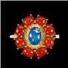 Image 1 : Natural Oval Blue Fire Opal & Italian Coral Ring