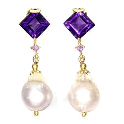 Natural Pearl & Amethyst Earrings