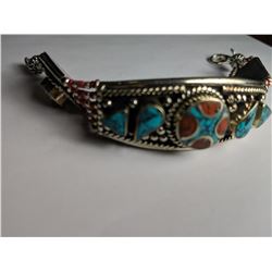 Tibet Hand Made Turquoise & Coral Bracelet