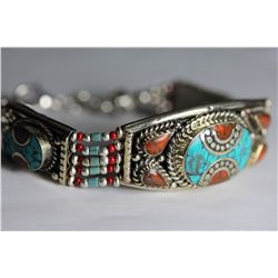 Tibet Hand Made Turquoise & Coral Bracelet