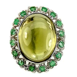 Natural Lemon Quartz & Emerald 48.59 Ct Ring