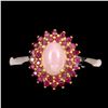 Image 1 : Natural Unheated Oval Pink Opal & Ruby Ring
