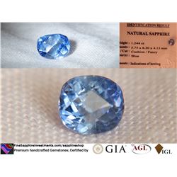 Vivid Metallic Blue Sapphire, hand cut, IGL 1.244 ct