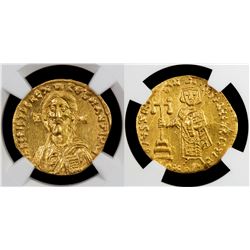 BYZANTINE EMPIRE: Justinian II, 1st reign, 685-695, AV solidus (4.34g) Constantinople, NGC Choice AU