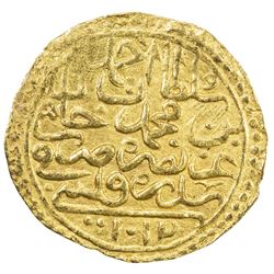 OTTOMAN EMPIRE: Ahmed I, 1603-1617, AV sultani (3.46g), Sidrekapsi, AH1012. EF