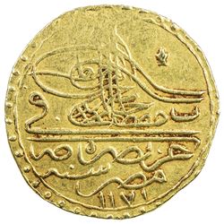 EGYPT: Mustafa III, 1757-1774, AV zeri mahbub (2.53g), Misr, AH1171. EF