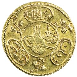 EGYPT: Mahmud II, 1808-1839, AV 1/2 zeri mahbub (0.92g), Misr, AH1223 year 22. UNC