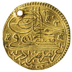 TURKEY: Mustafa II, 1695-1703, AV sultani (3.95g), Edirne, AH1106. VF