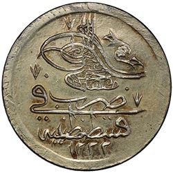 TURKEY: Mustafa IV, 1807-1808, AR kurush, Kostantiniye, AH1222 year 1. PCGS AU