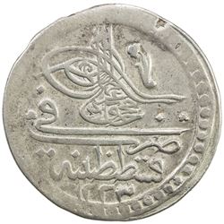 TURKEY: Mahmud II, 1809-1838, AR kurush (12.16g), Kostantiniye, AH1223 year 2. VF