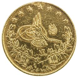 TURKEY: Abdul Hamid II, 1876-1909, AV 100 kurush, Kostantiniye, AH1293 year 12. VF