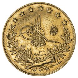 TURKEY: Abdul Hamid II, 1876-1909, AV 100 kurush (7.17g), Kostantiniye, AH1293 year 30. VF-EF