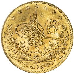 TURKEY: Abdul Hamid II, 1876-1909, AV 50 kurush, Kostantiniye, AH1293 year 14. AU