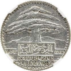 LEBANON: French Mandate, AR 25 piastres, 1929. NGC SP