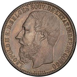 BELGIAN CONGO: Leopold II, 1885-1909, AR 5 francs, 1887. PCGS MS62