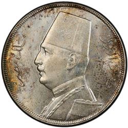 EGYPT: Fuad, as King, 1922-1936, AR 20 piastres, 1933/AH1352. PCGS MS63