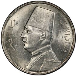 EGYPT: Fuad, as King, 1922-1936, AR 20 piastres, 1933/AH1352. PCGS MS62