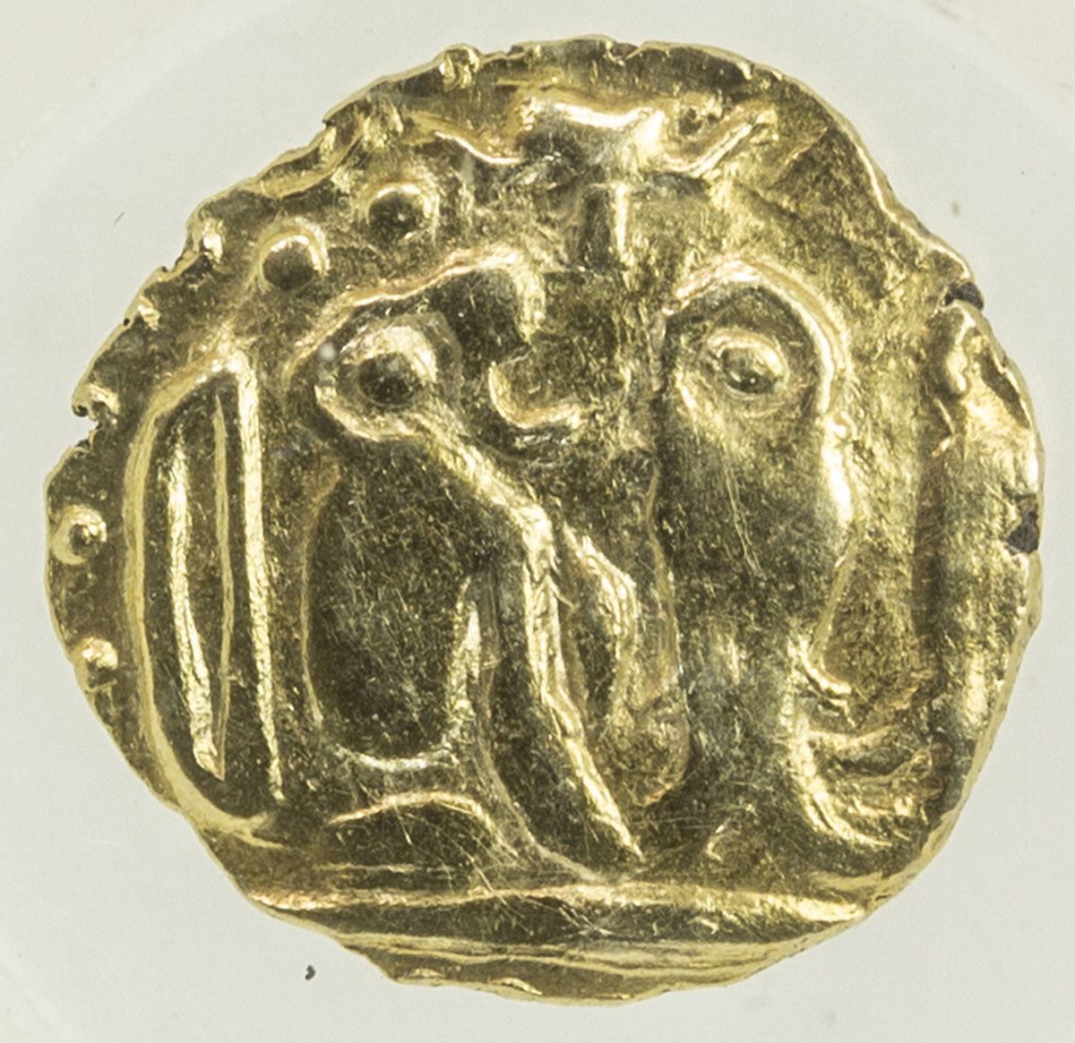 Kahavanu Raja Raja CHOLAS OF TANJORE: Raja Raja I, 985-1014, AV fanam (=1/8 kahavanu). NGC ...