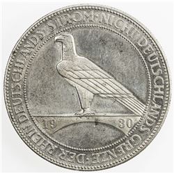 GERMANY: Weimar Republic, AR 5 reichsmark, 1930-J. AU