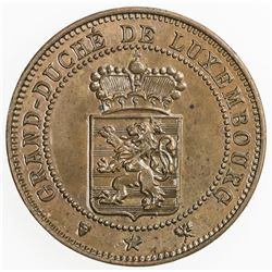 LUXEMBOURG: Willem III, 1849-1890, AE 5 centimes, 1889. AU