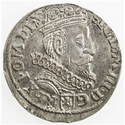 POLAND: Zygmunt III Waza, 1587-1632, AR 3 groschen, 1605. EF-AU