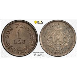 ROMANIA: Ferdinand I, 1914-1927, 1 lei, Poissy mint, 1924. PCGS MS65