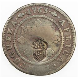 ANGOLA: Maria II, 1834-1853, AE 2 macutas, ND(1837). VF
