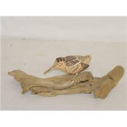4" MINIATURE WOODCOCK BIRD CARVING ON A