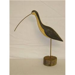 17 1/2" SHOREBIRD CARVING ON A WOODEN B