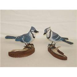 (2) 10 1/2" BLUE JAY BIRD CARVINGS ON A
