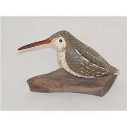 5 1/2" SIGNED WOODCOCK BIRD CARVING ON 