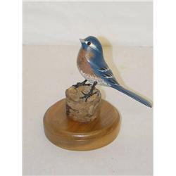 5" EASTERN BLUEBIRD BIRD CARVING ON A W