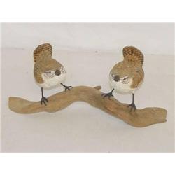 (2) 2 1/2" WREN BIRD CARVINGS ON A TWIG