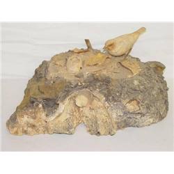 6" BURLWOOD CARVED BIRD ON A LEAF CARVE