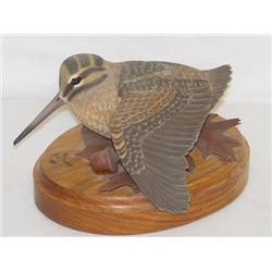 9 1/2" WOODCOCK BIRD CARVING W/ ACORN &