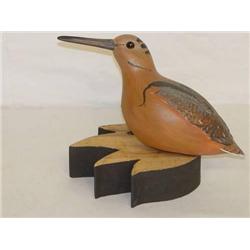 10" WOODCOCK BIRD CARVING ON A SHAPED W
