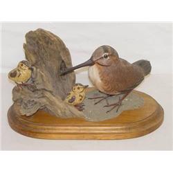 9" WOODCOCK & (2) 2 1/2" CHICKS ON A SA