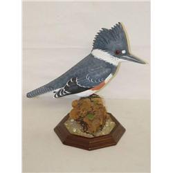 10 1/2" BELTED KINGFISHER BIRD CARVING 