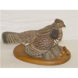 14" RUFFLED GROUSE BIRD CARVING ON AN O