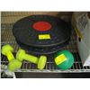 Image 1 : 2 BALLY BALANCE BOARDS, PAIR OF 5 LB. WEIGHTS & A SMALL HEAVY BALL