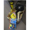 Image 1 : BOX WITH MISC. - DOUBLE ACTION PUMP, MINI HOCKEY STICKS, ETC.