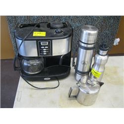 SALTON COFFEE MAKER WITH THERMOS, WATER BOTTLE & KETTLE