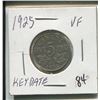 Image 1 : 1925,Canadian 5 cent coin (KEY DATE),King George V
