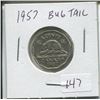 Image 1 : 1957 Bug tail Beaver,Canadian 5 cent coin,Queen Elizabeth II