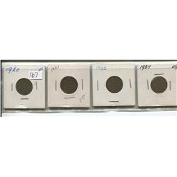 1920, 21,22,24,4-Small Canadian penny,King George V